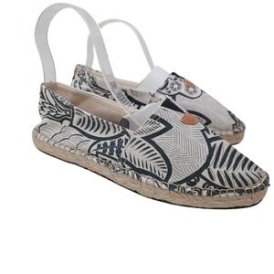 Toni Pons Women's Espadrille Flats Black White Print Slip On Shoes 41 or US 10.5